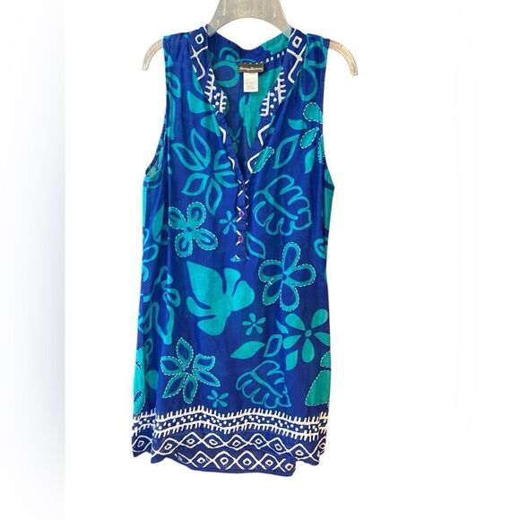 Tommy Bahama S Blue Green Embroidered Floral Semi-Sheer Bathing Suit Cover-Up - Picture 1 of 8